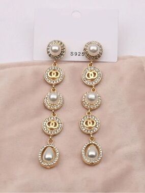 Gold-Tone Pearl Drop Dangle Earrings - Elegant Long Women's Jewelry
